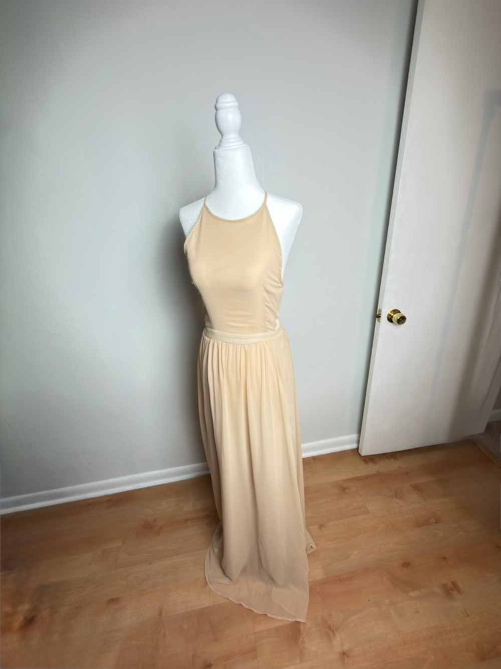 SHEIN Cream Halter Maxi Dress Backless Thigh Slit XL Elegant Summer Dress